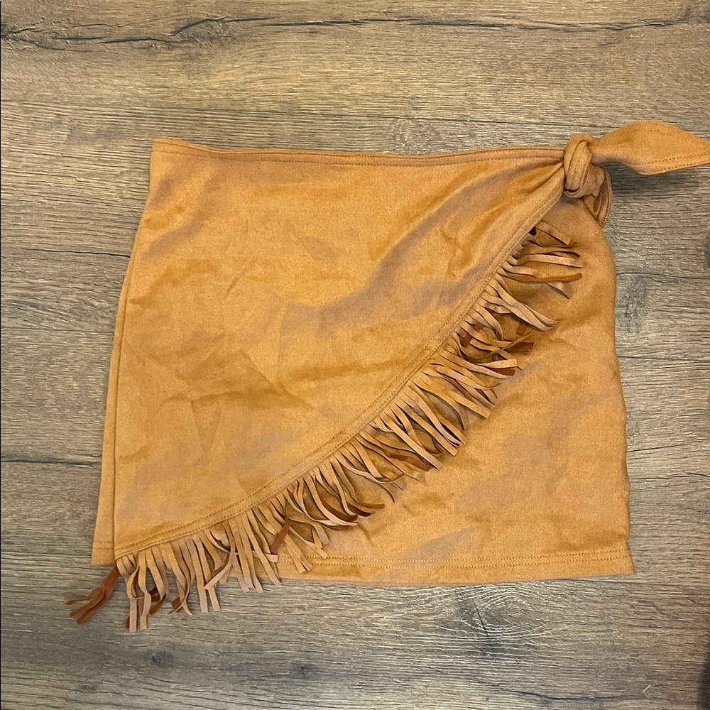 SHEIN Tan Fringe Wrap Skirt